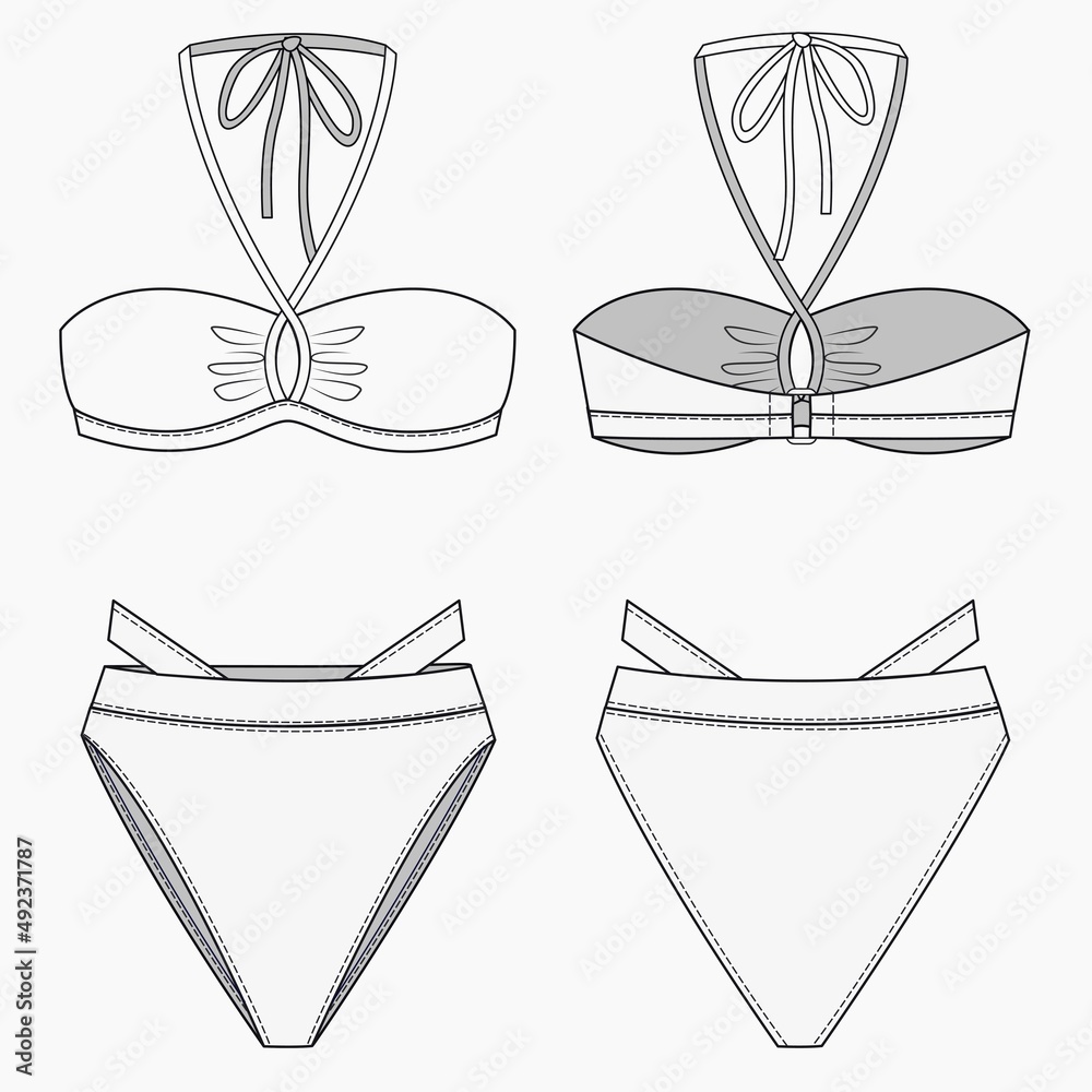 Women Swimsuit fashion technical drawing template. Swimwear fashion flat  template. Swimwear fashion design. Stock Vector | Adobe Stock