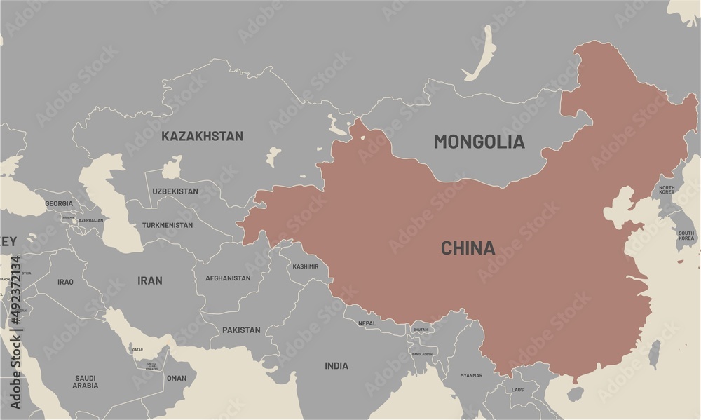 Obraz premium Chinese on world map. Chinese colored differently from other countries. Vector map design