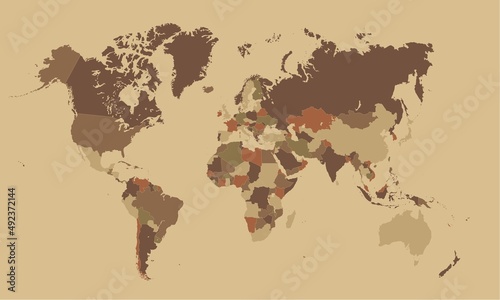 Fototapeta Naklejka Na Ścianę i Meble -  vector world map design in brown tones