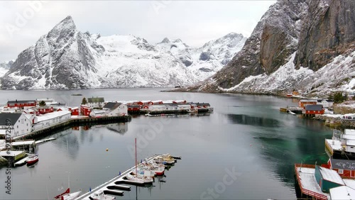 Norway winter storm in Lofoten , fiords landscape 4k  