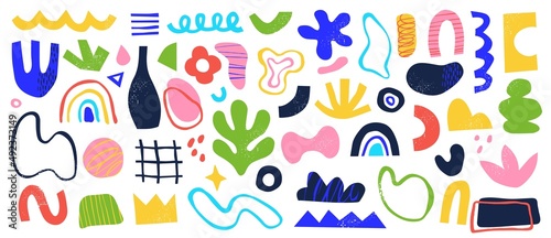 Abstract shapes and forms, contemporary graphic elements, trendy minimalist doodles. Hand drawn modern sketch doodles for posters, fashion textile prints vector set