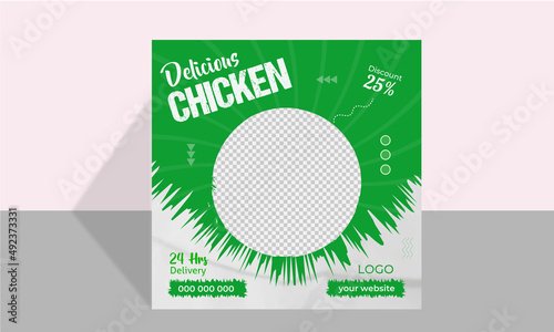 Editable Fresh and spicy delicious chicken social media post design Vector template. Fast food social media post, restaurant banner, delicious chicken or poster, Fresh and spicy food flyer design.