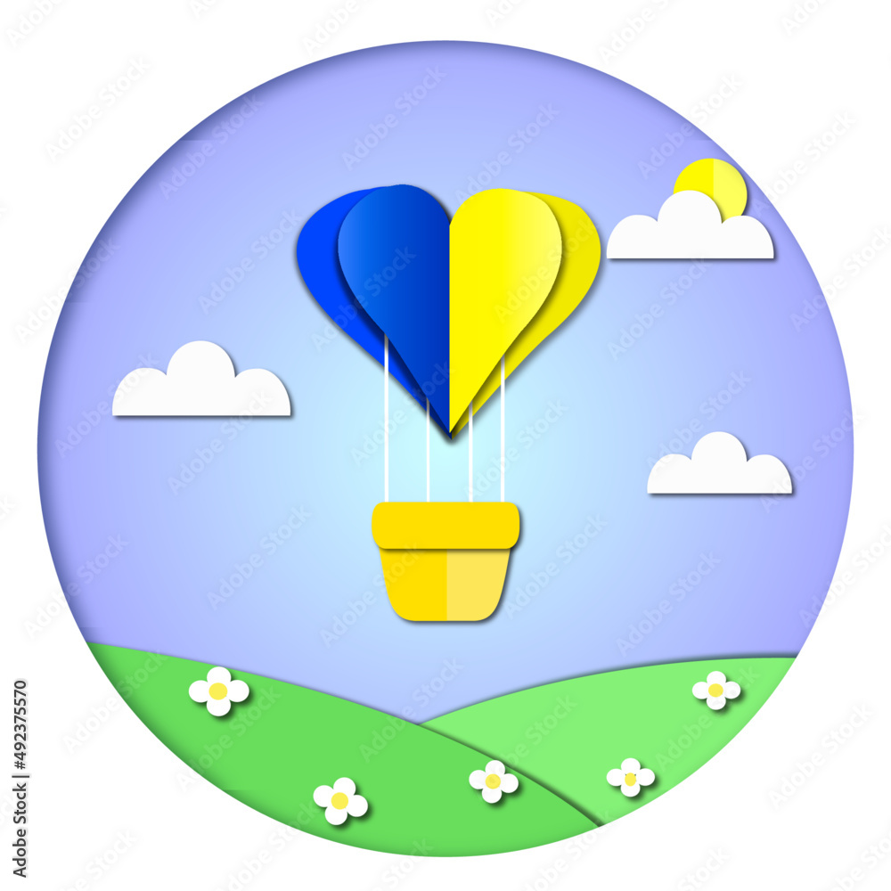 Ukraine heart in the sky cut papper effect