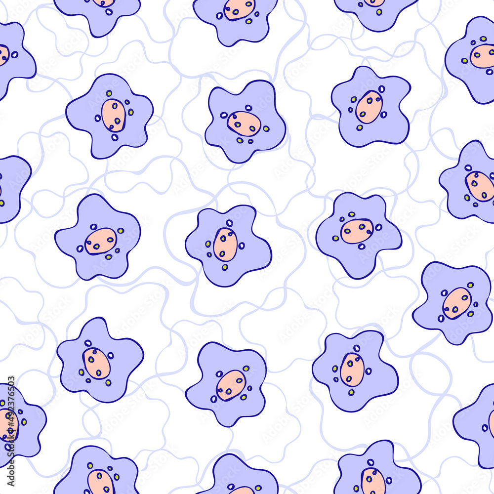 floral seamless pattern. Doodles. Stylized cute cartoon abstract simple flowers. Print. Pattern for fabric or wrapping paper. Background. hand drawn illustration. violet. floral seamless pattern. Doodles. Stylized cute cartoon abstract simple flowers. Print. Pattern for fabric or wrapping paper. Background. hand drawn illustration. violet.