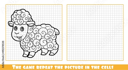 Cute cartoon sheep outlined the game repeat the picture in the cells