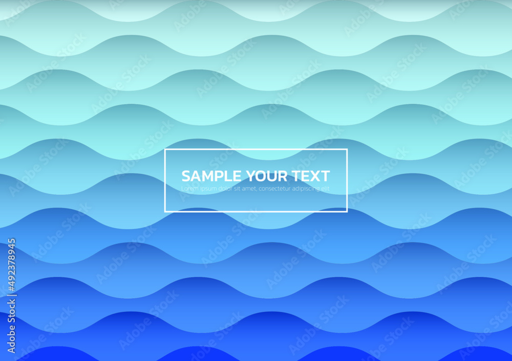 Abstract background, gradient blue ocean waves. Vector blue layered water wave. 