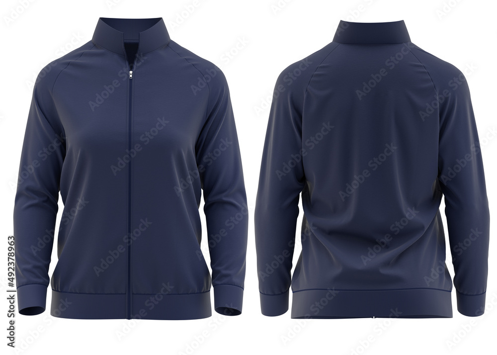 Women’s tracksuit jacket mockup, 3d rendering [ Navy ] 