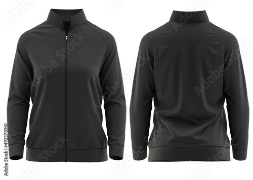 Women’s tracksuit jacket mockup, 3d rendering [ Black ] 