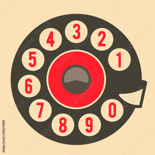 Old rotary phone, retro telephone disk dial, vintage telephone dialer, vector