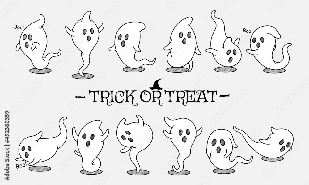 hand drawn ghost collection with the concept of halloween. hand drawn ghost collection with the concept of halloween.