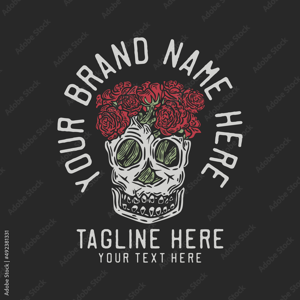 roses in side skull vintage t shirt design template