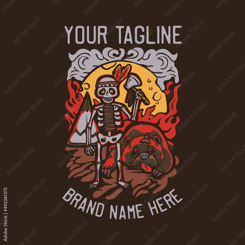 skeleton holding axe vintage t shirt design template