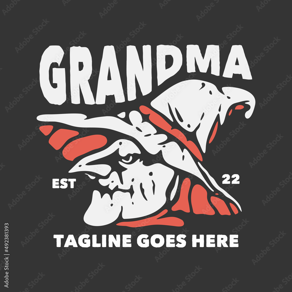 t shirt design grandma witch and gray background vintage illustration