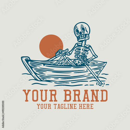 skeleton on the boat vintage t shirt design template