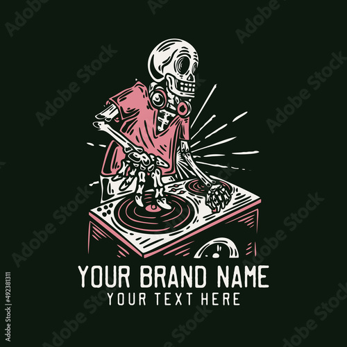 skeleton dj vintage t shirt design template