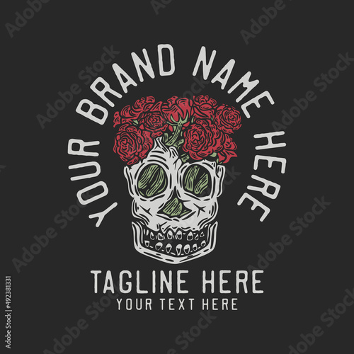 roses in side skull vintage t shirt design template