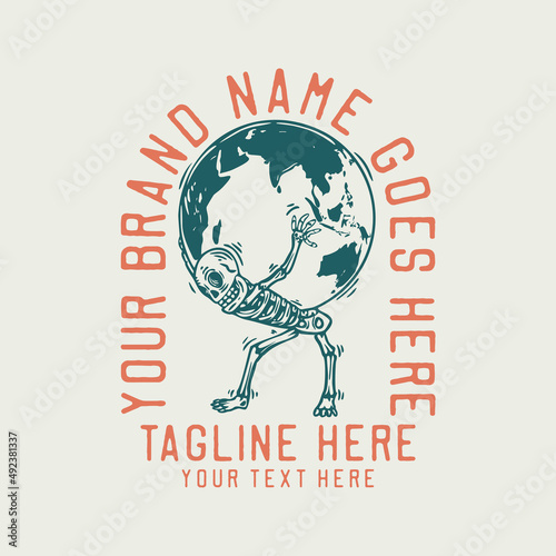 skeleton carrying earth vintage t shirt design template