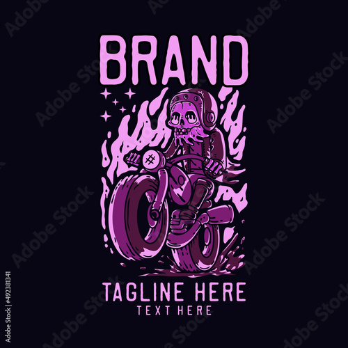 skeleton riding motorcycle vintage t shirt design template