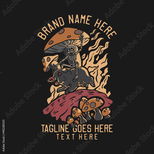 skeleton riding a boar vintage t shirt design template