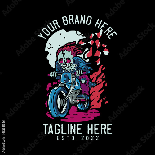 skeleton riding motorcycle vintage t shirt design template