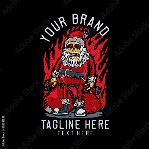 skeleton santa carrying bag vintage t shirt design template