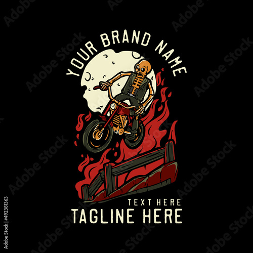 skeleton riding motorcycle vintage t shirt design template