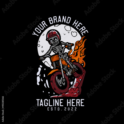 skeleton riding motorcycle vintage t shirt design template