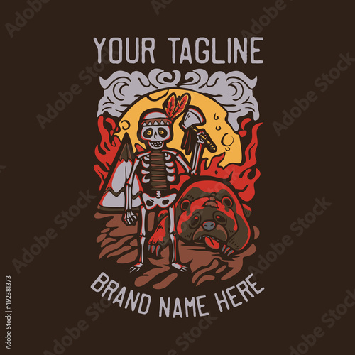 skeleton holding axe vintage t shirt design template