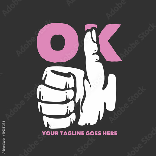t shirt design ok with thumb up and gray background vintage illustration