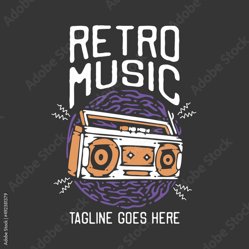 t shirt design retro music with radio and gray background vintage illustration