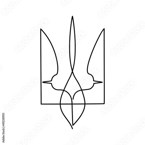 National emblem of Ukraine drawn in one line. Continuous line drawing art. Minimalism. Simple vector illustration.