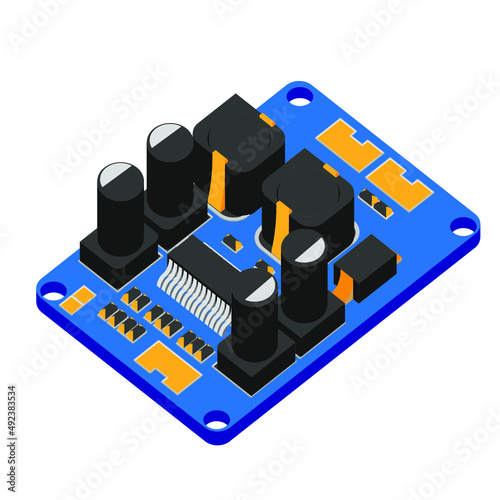 Isometric vector illustration of digital mono amplifier module board