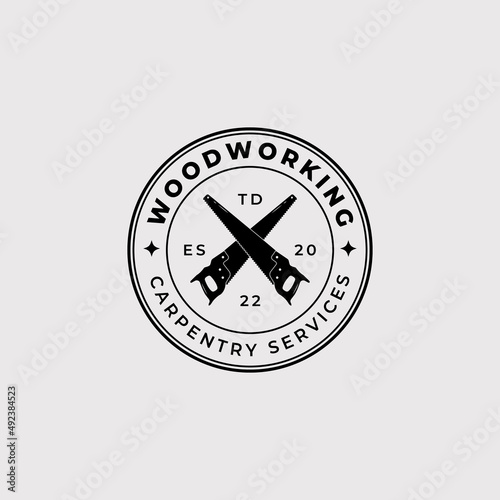 saw, handsaw, woodwork or carpentry logo vector illustration design