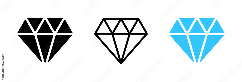 Set of diamond icon. Black, linear outline and blue design. Vector EPS 10 Set of diamond icon. Black, linear outline and blue design. Vector EPS 10