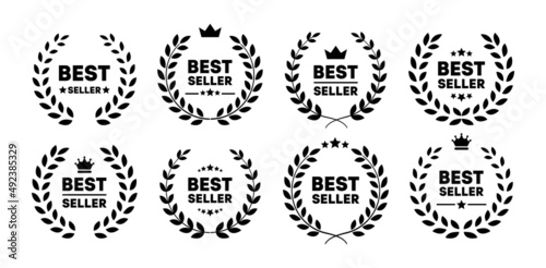 Best seller black wreath icon set. Template for awards, badges, quality marks and certificates. Vector EPS 10
