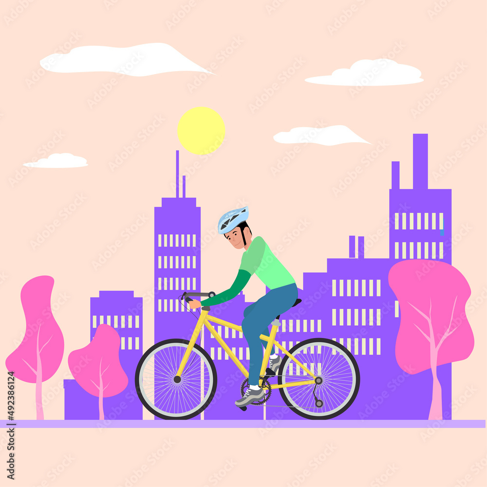 Vector illustration of a cyclist riding a bicycle in the city