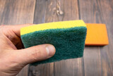 Foam sponges. Sponges for washing dishes. Multi-colored sponges are soft.