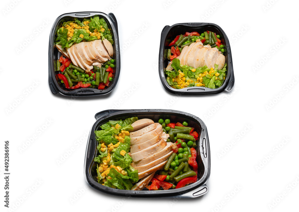 Ready food in a container. Stewed chicken, stewed vegetables. Ready food in a container. Stewed chicken, stewed vegetables.