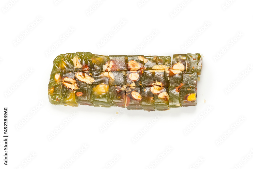 Turkish traditional delight with nuts isolated on white background. Turkish traditional delight with nuts isolated on white background.