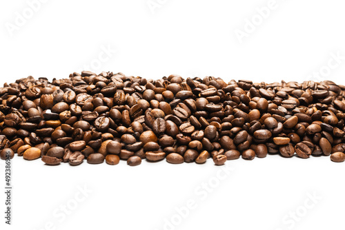 Coffee beans on a white background. Top view.