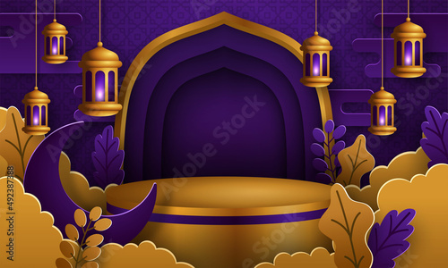 3D podium product themed ramadan karem vector. Flyer or poster with ramadan theme suitable for promotion product.