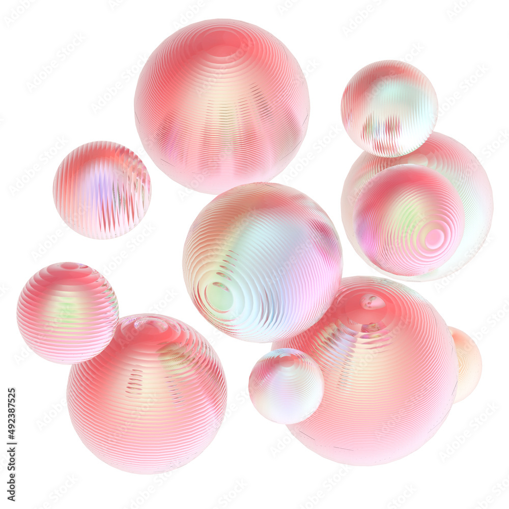 Fototapeta premium Abstract 3d object metal balls pink orange gradient colors background.