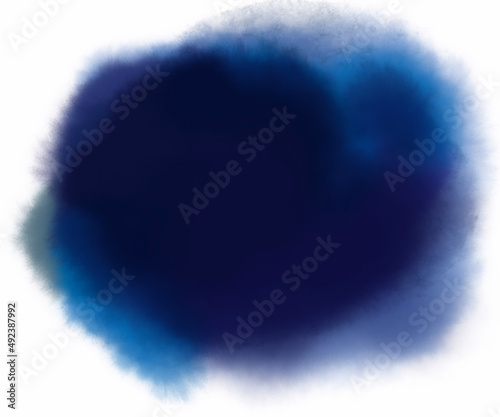 Abstract watercolor stain isolated on white background. Watercolor soft texture on white paper. Blue, dark splash for wedding design, text and astrology background.