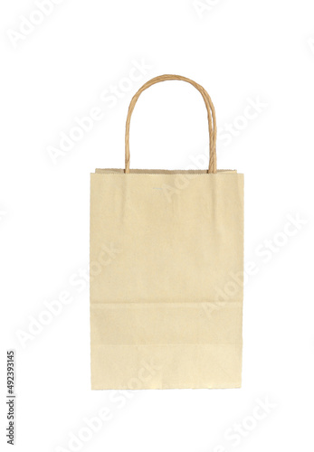brown paper shopping bags isolated on white background.