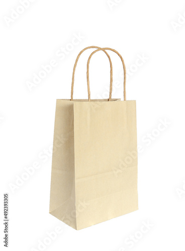 brown paper shopping bags isolated on white background.