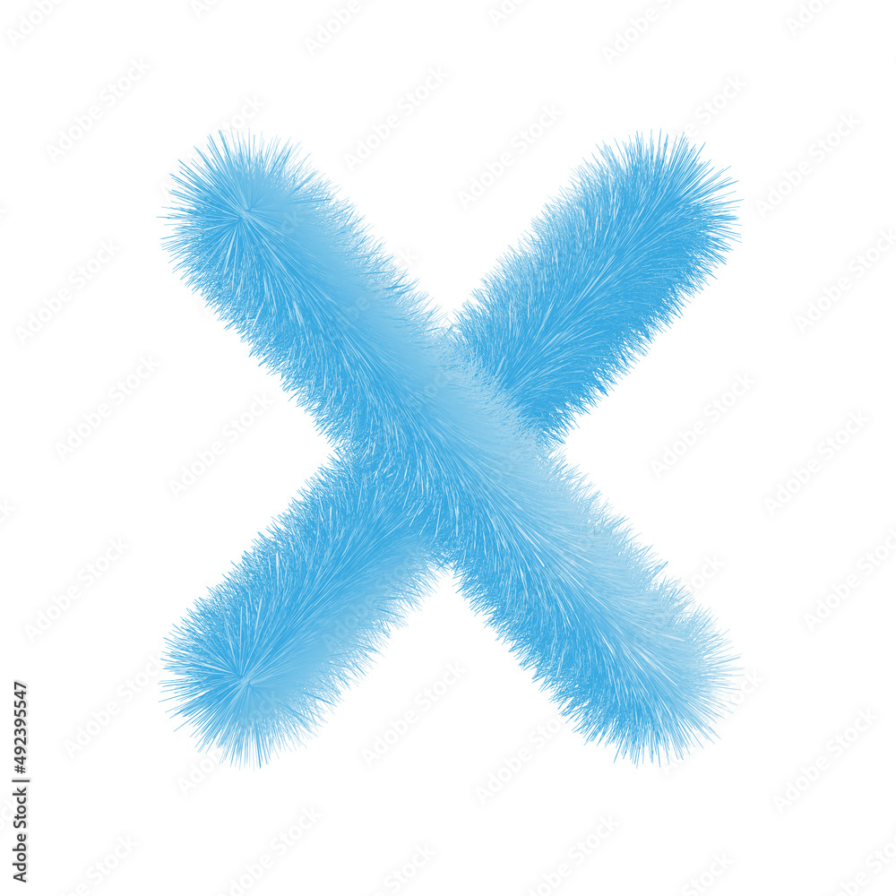 Feathered letter X font vector. Easy editable letters. Soft and realistic feathers. Blue, fluffy, hairy letter X, isolated on white background. Feathered letter X font vector. Easy editable letters. Soft and realistic feathers. Blue, fluffy, hairy letter X, isolated on white background.