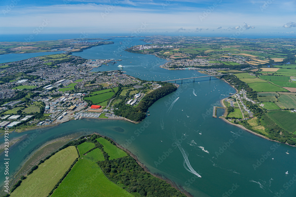 Aerial Views of Pembroke Dock and And Oil and Gas terminals at Milford Haven, Wales, UK