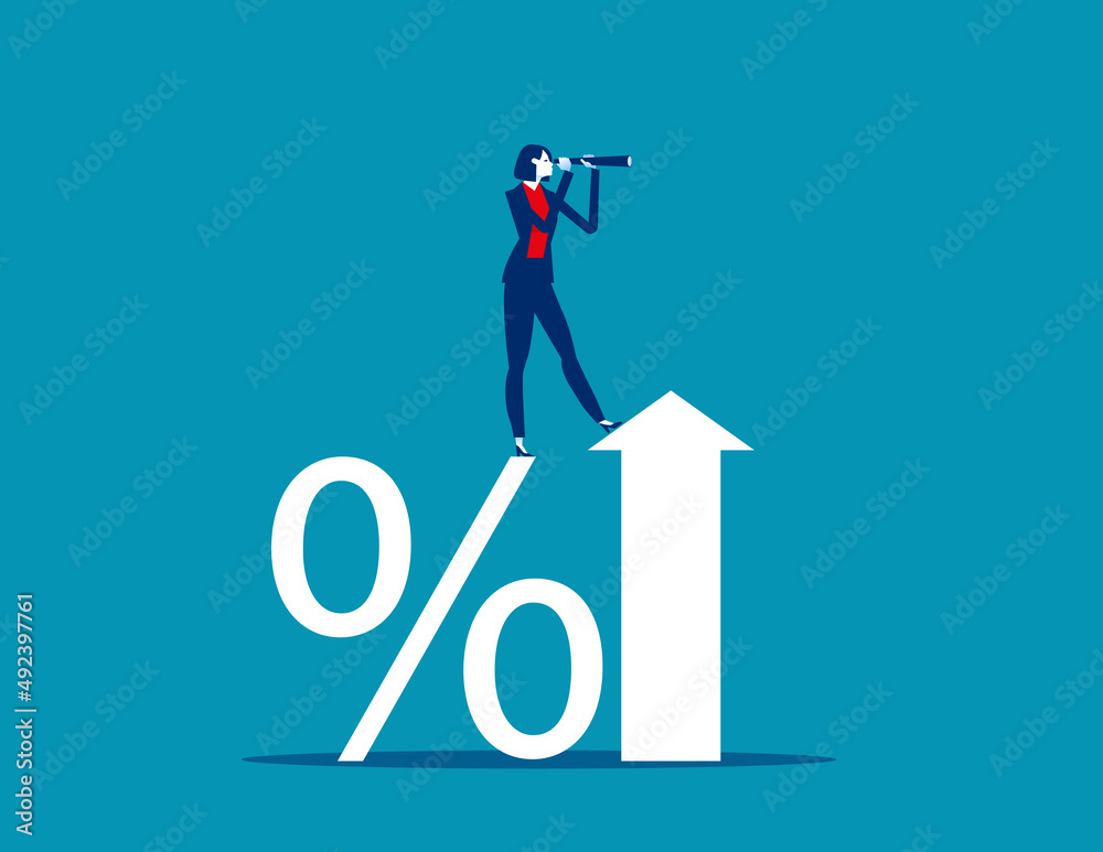Looking with the telescope for future business investments. Successful business up on arrow and percent Looking with the telescope for future business investments. Successful business up on arrow and percent