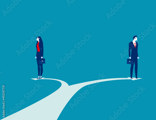 Business team with crossroads path. Business direction vector illustration