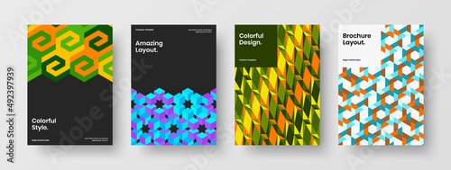 Trendy geometric tiles handbill layout collection. Premium annual report design vector template bundle.